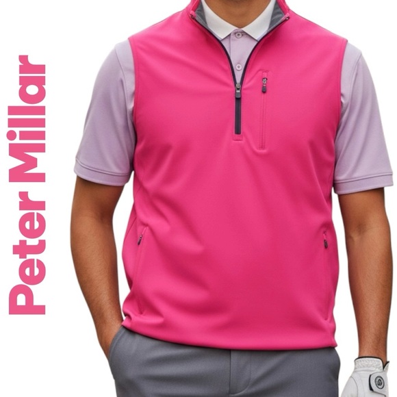 Peter Millar Other - Peter Millar Golf Vest Crown Crafted 1/2 Zip Begonia Pink 3/Zip/Pockets